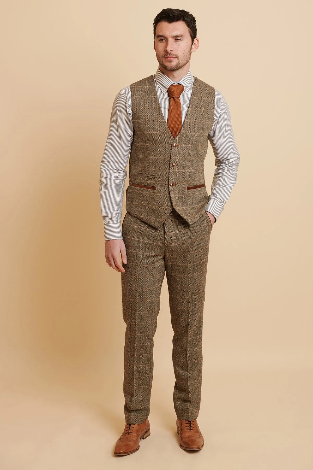 TED - Tan Tweed Check Waistcoat