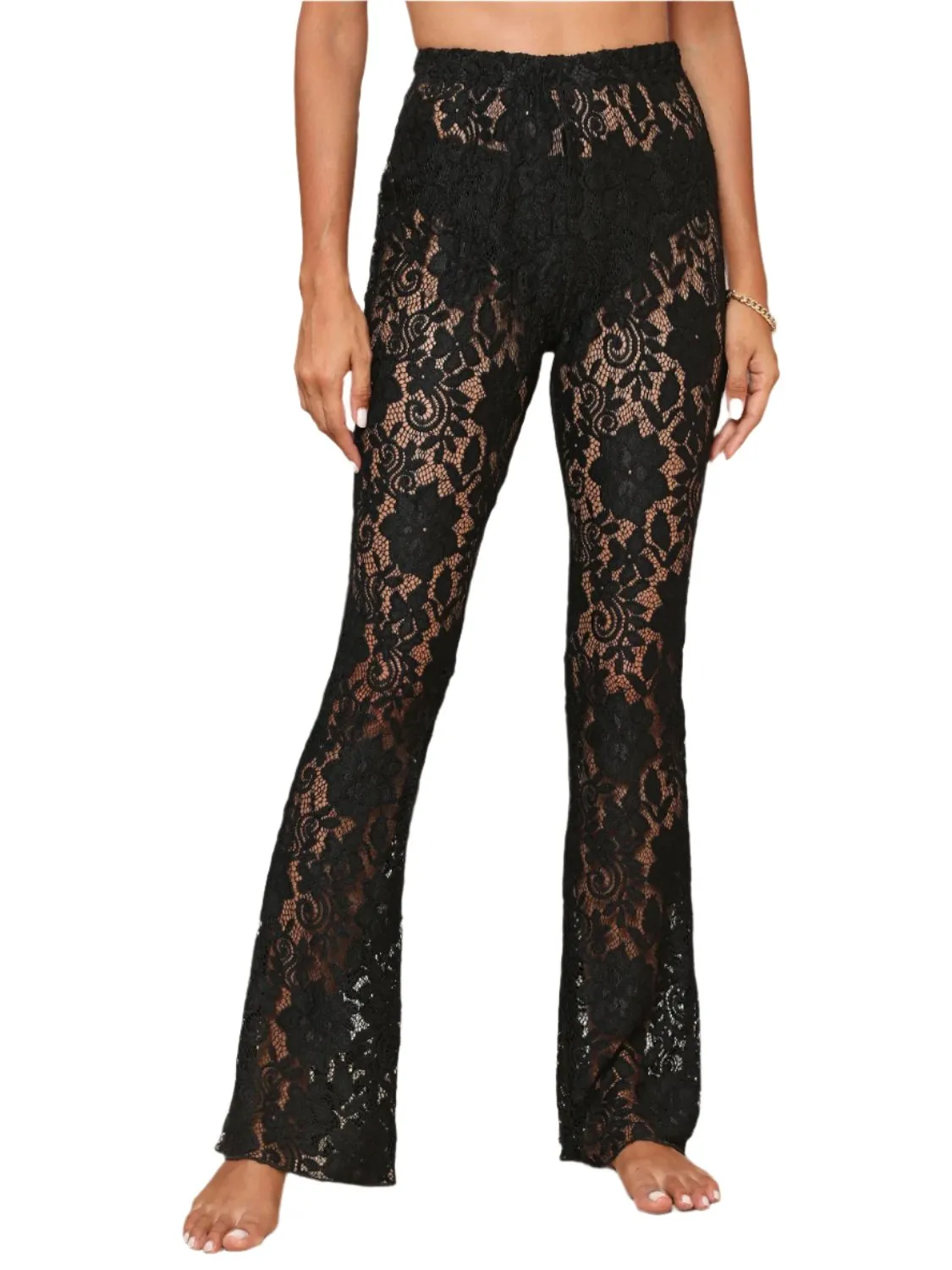 TEEK - Black Lace High Waist Swim Pants