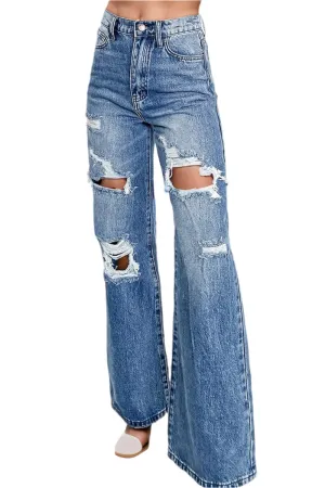 TEEK - Medium Wash Distressed High Waist Bootcut Jeans