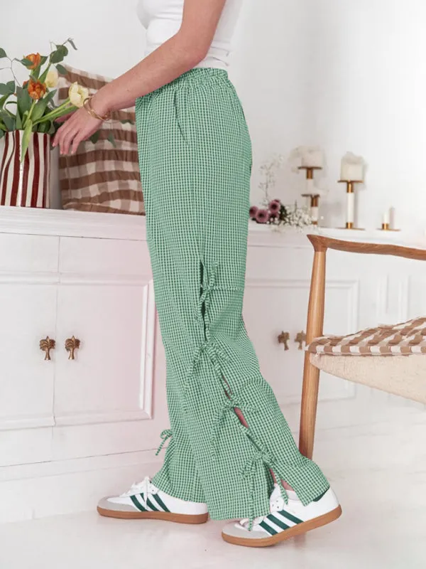 TEEK - Plaid Tied Leg Pocketed Trousers