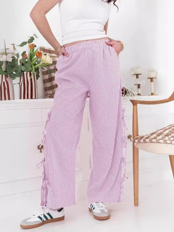 TEEK - Plaid Tied Leg Pocketed Trousers