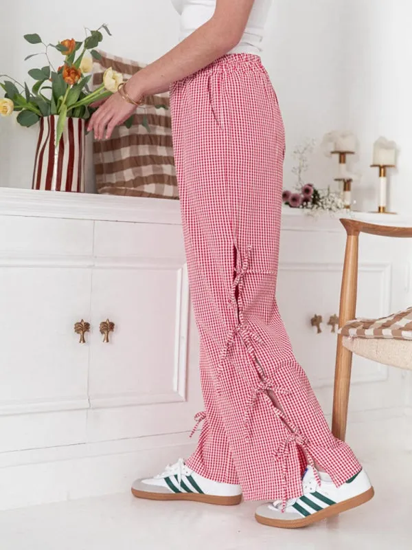 TEEK - Plaid Tied Leg Pocketed Trousers