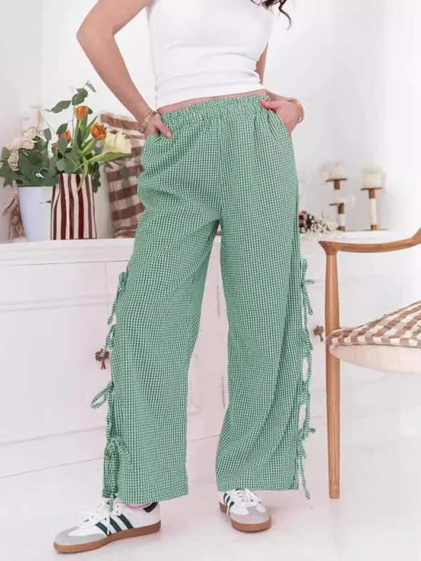 TEEK - Plaid Tied Leg Pocketed Trousers