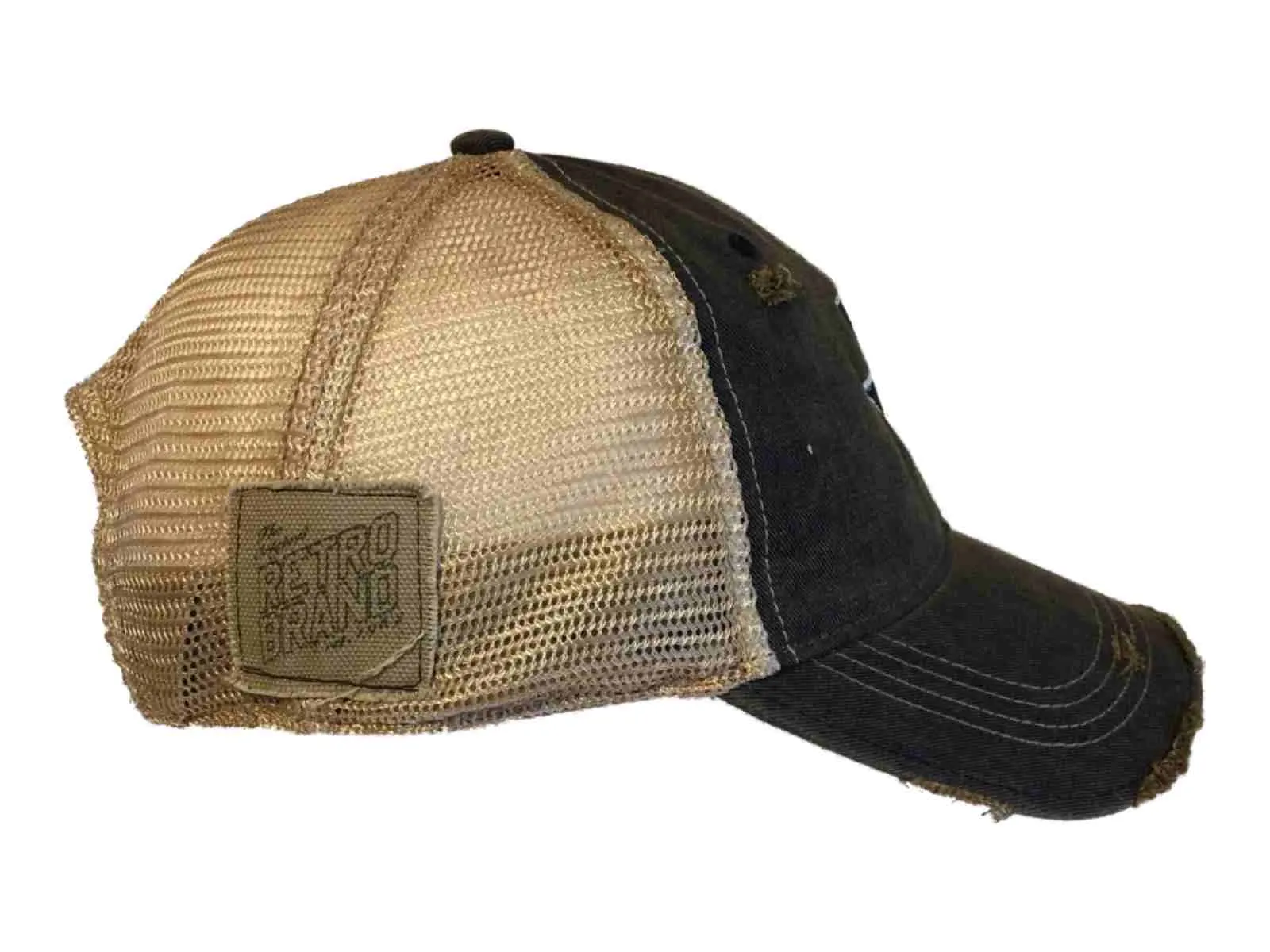 Texas State Flag Outline Retro Brand Mudwashed Denim Worn Mesh Snapback Hat Cap