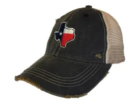 Texas State Flag Outline Retro Brand Mudwashed Denim Worn Mesh Snapback Hat Cap