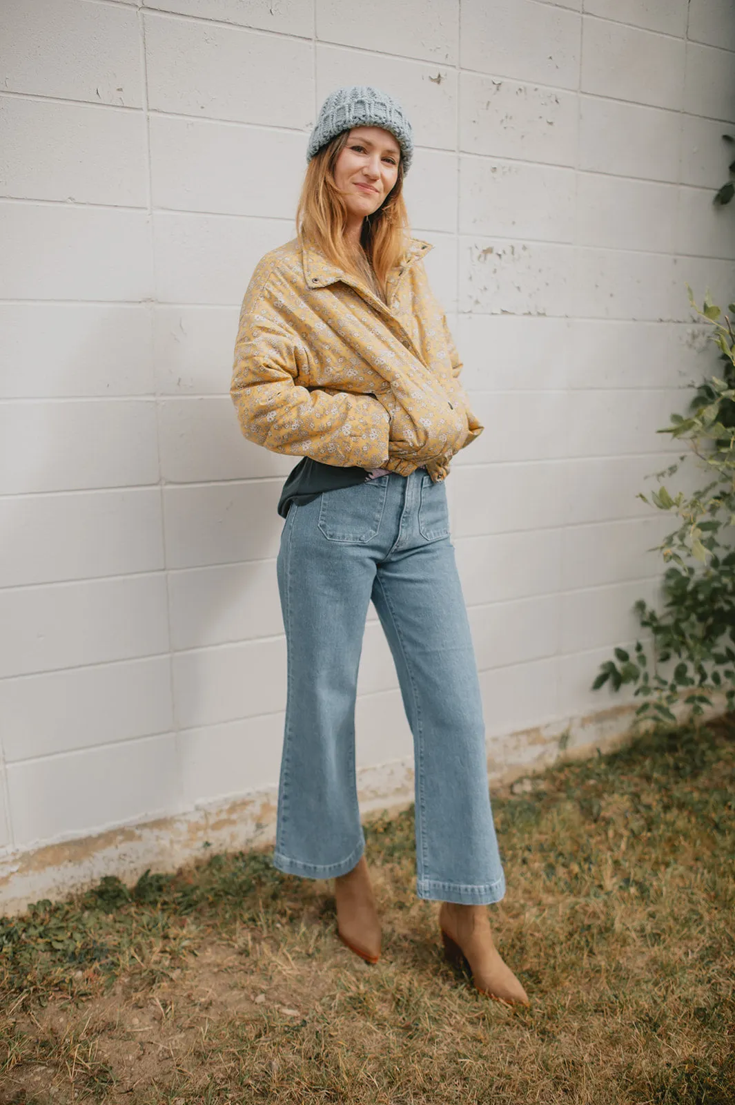 The Ditsy Puffy Jacket - Mustard Floral