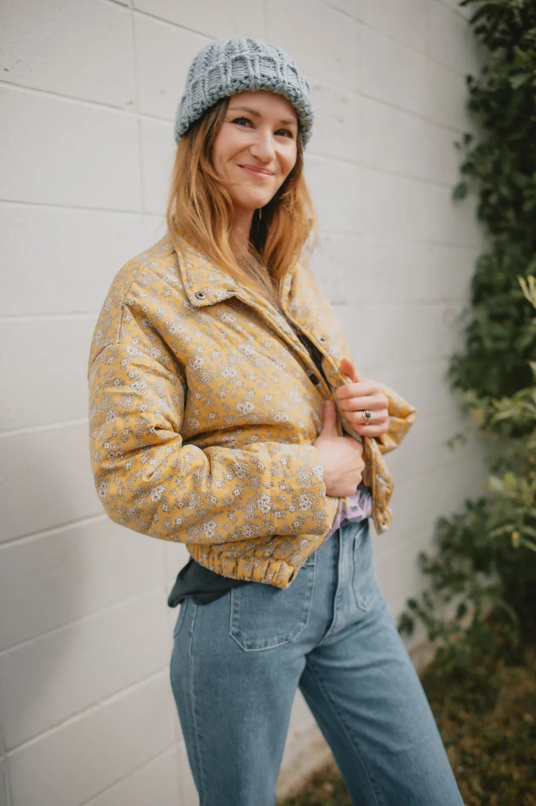 The Ditsy Puffy Jacket - Mustard Floral