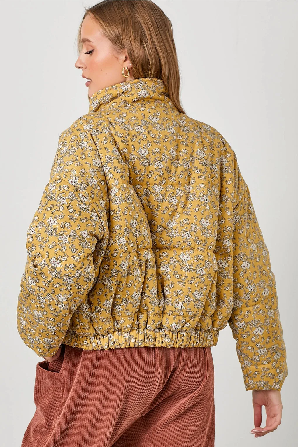 The Ditsy Puffy Jacket - Mustard Floral