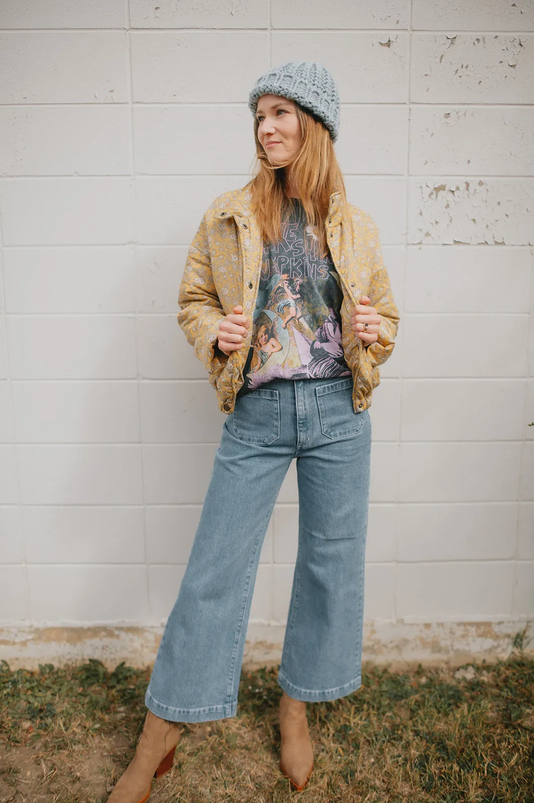 The Ditsy Puffy Jacket - Mustard Floral