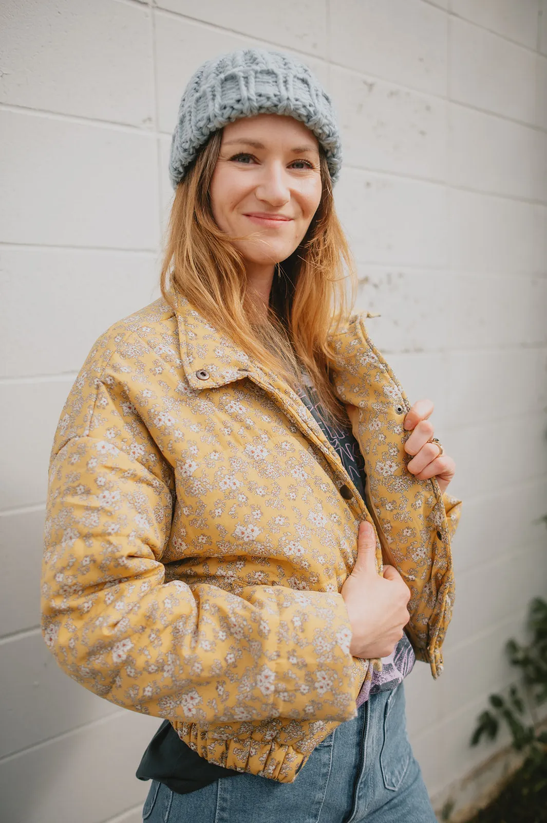 The Ditsy Puffy Jacket - Mustard Floral