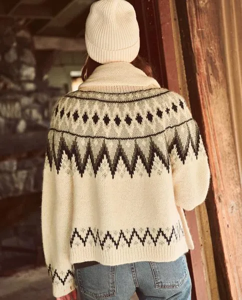 The Winter Fair Isle Lodge Cardigan, Cream W/ Gray