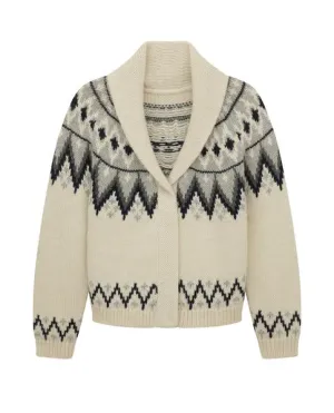 The Winter Fair Isle Lodge Cardigan, Cream W/ Gray