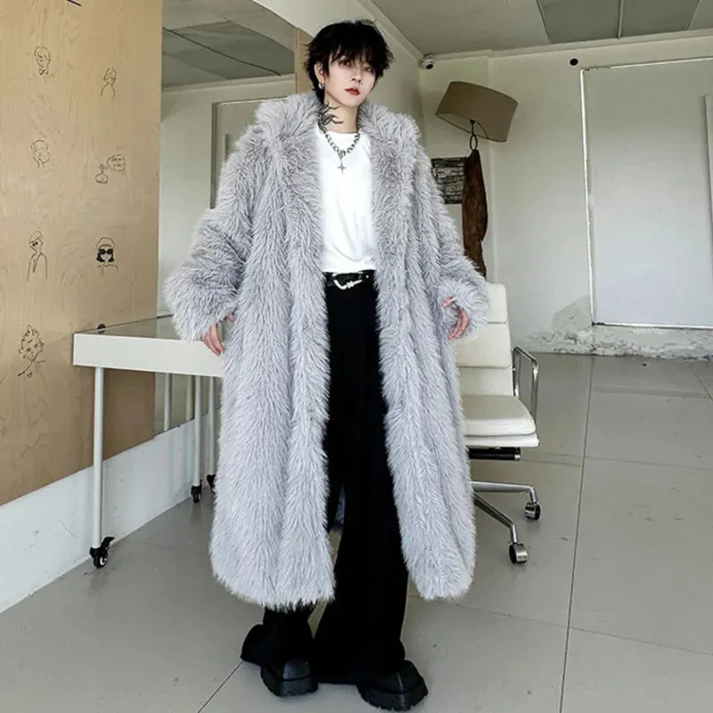 Trend Men's Thickened Mid Length Faux Fur Coat Loose Oversize Winter Fashionable Woolen Windbreaker Over Kenee 9C3168