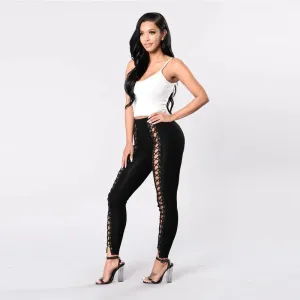 Trendy Lace Up High Waist Pants