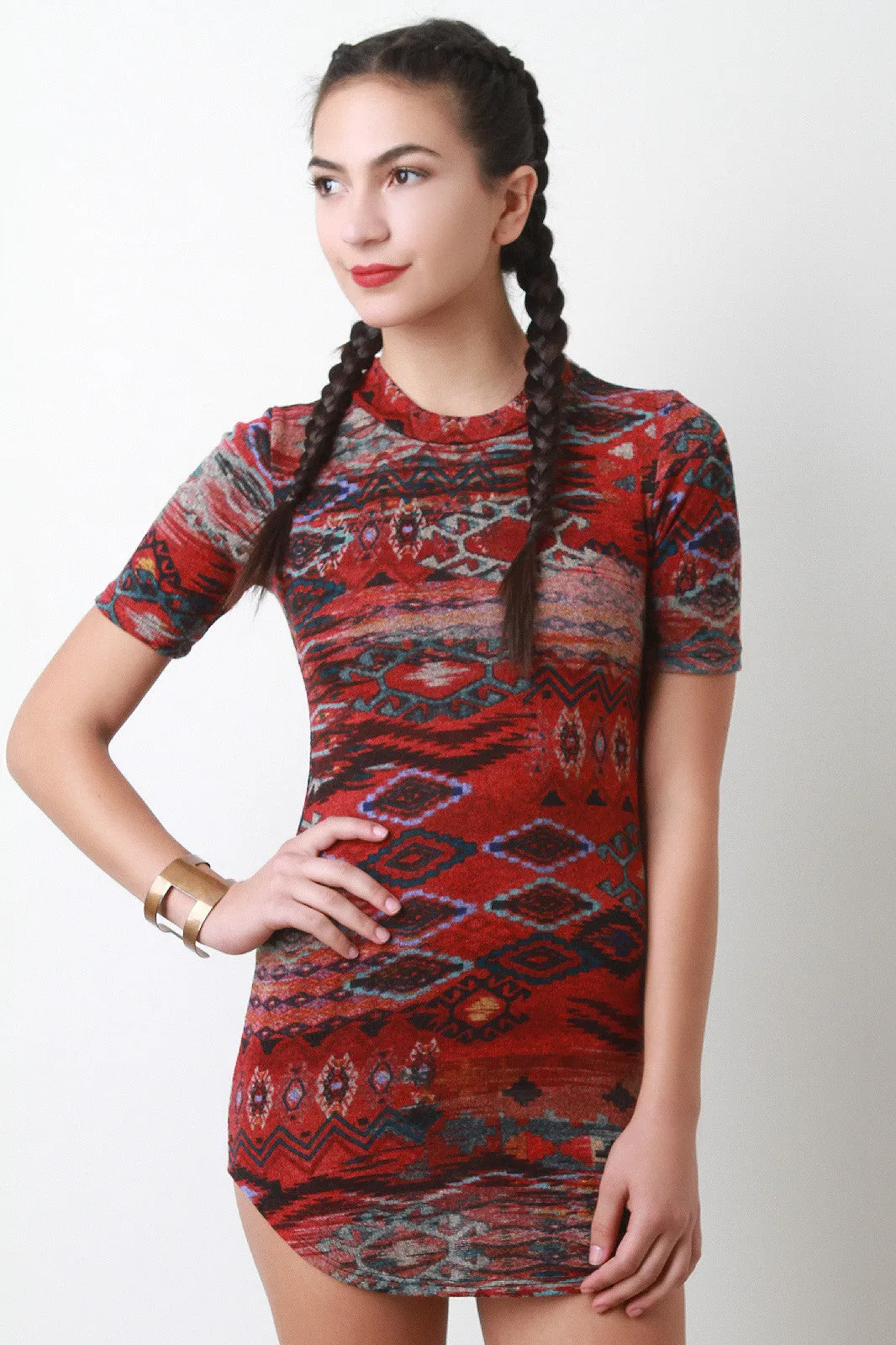 Tribal Pattern Sweater Knit Mini Dress