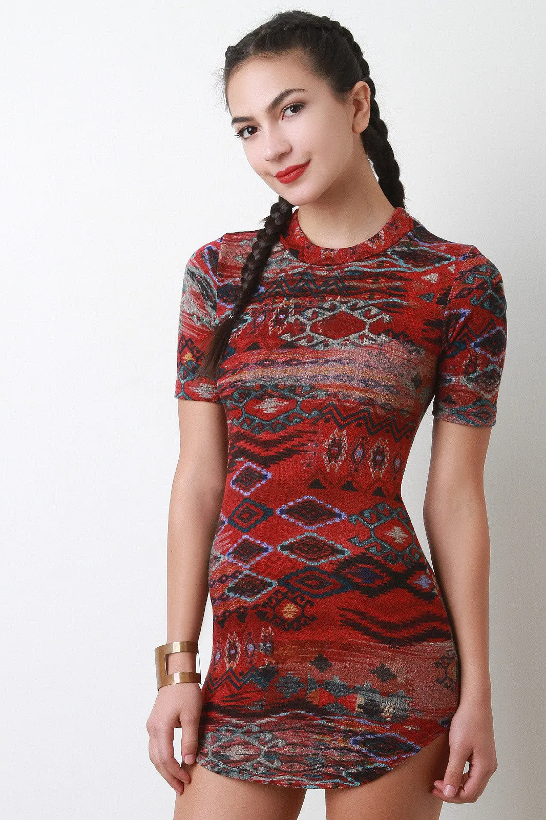 Tribal Pattern Sweater Knit Mini Dress