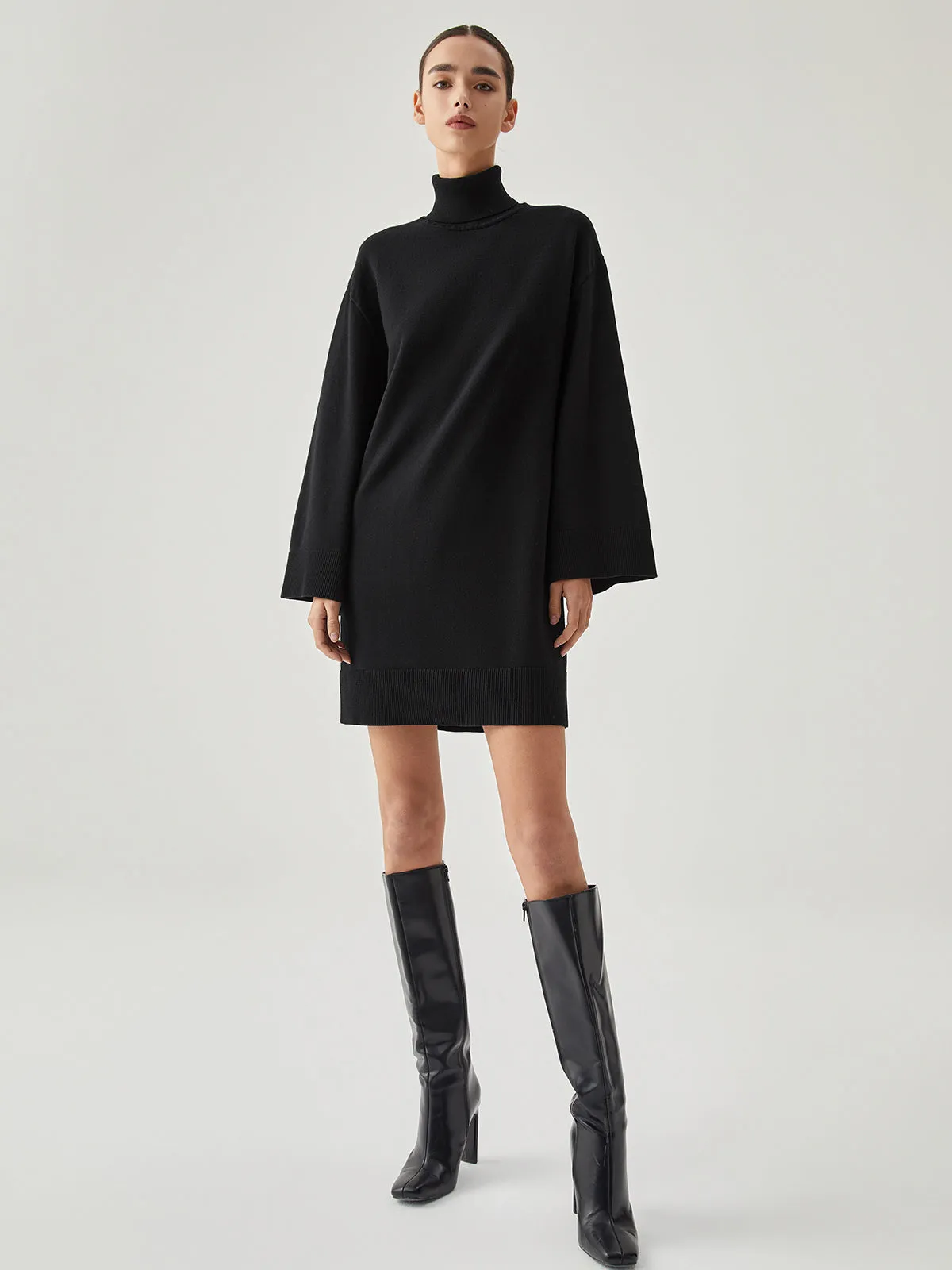 Turtleneck Long Sleeve Trendy Short Sweater Dress