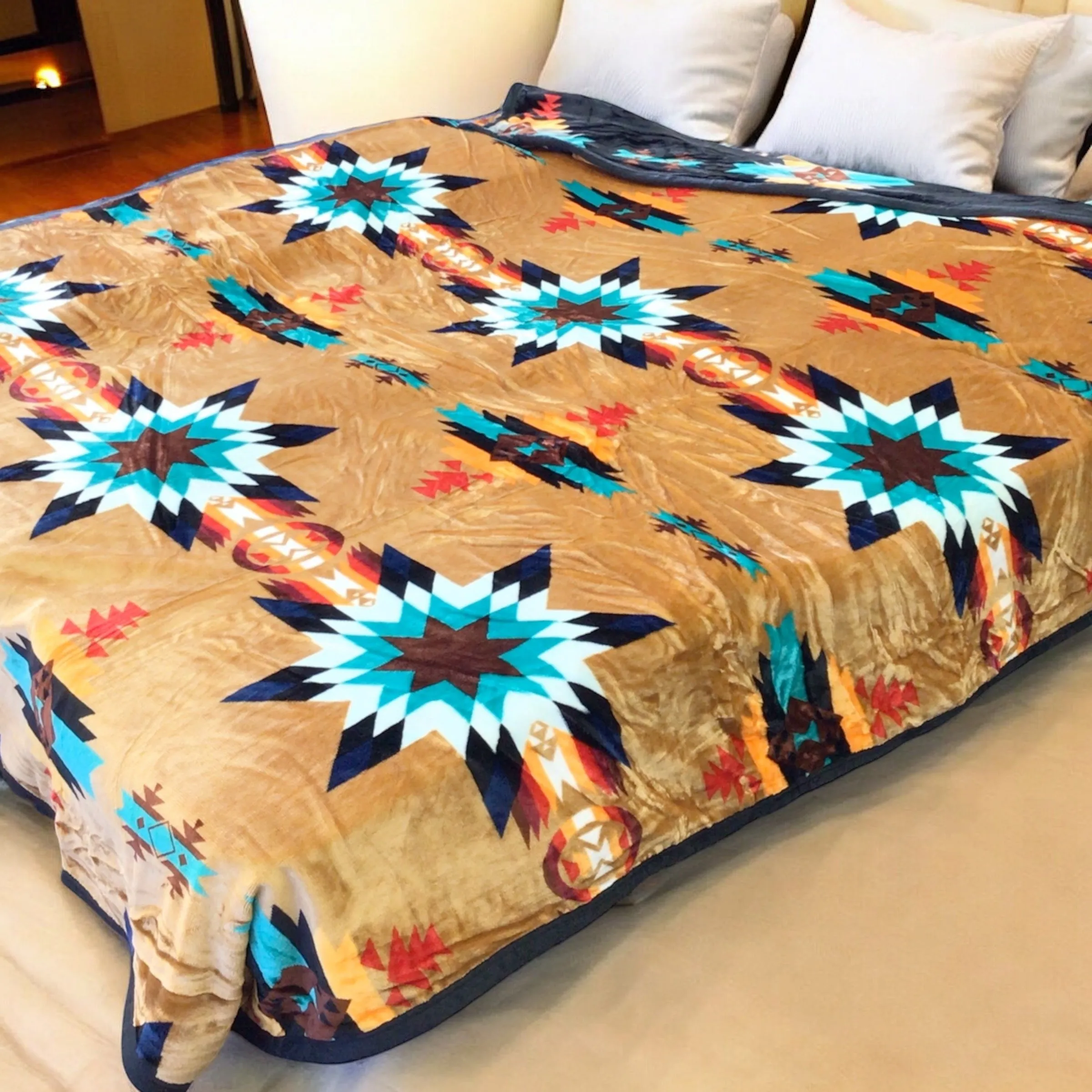 Twin Size Native Design Blanket (Beige)