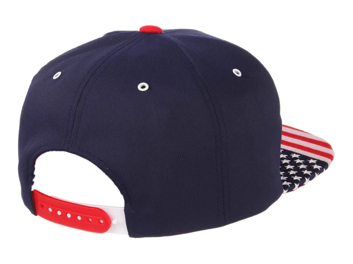 United States "USA" Flag Fourth of July Zephyr Navy Snapback Flat Bill Hat Cap