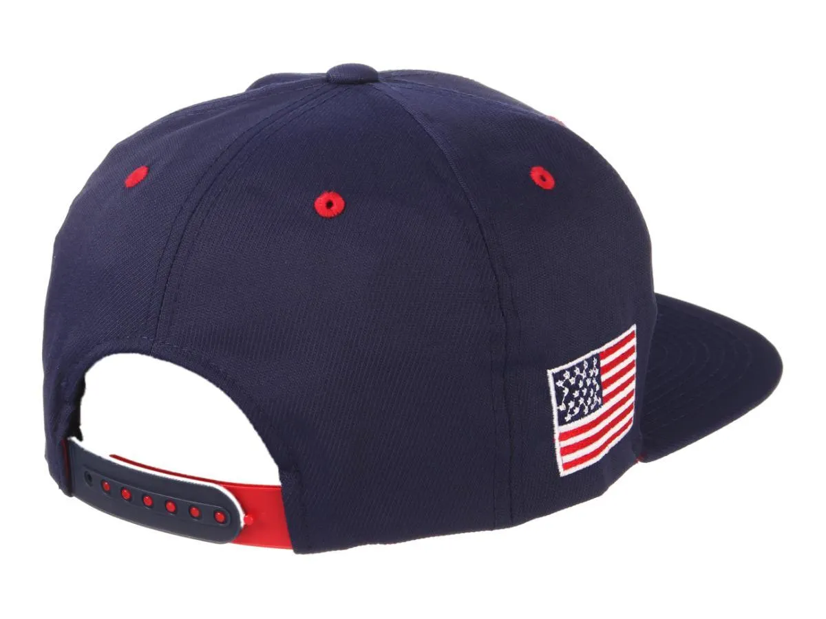 United States USA Flag 'MERICA Fourth of July Zephyr Navy Adj. Flat Bill Hat Cap