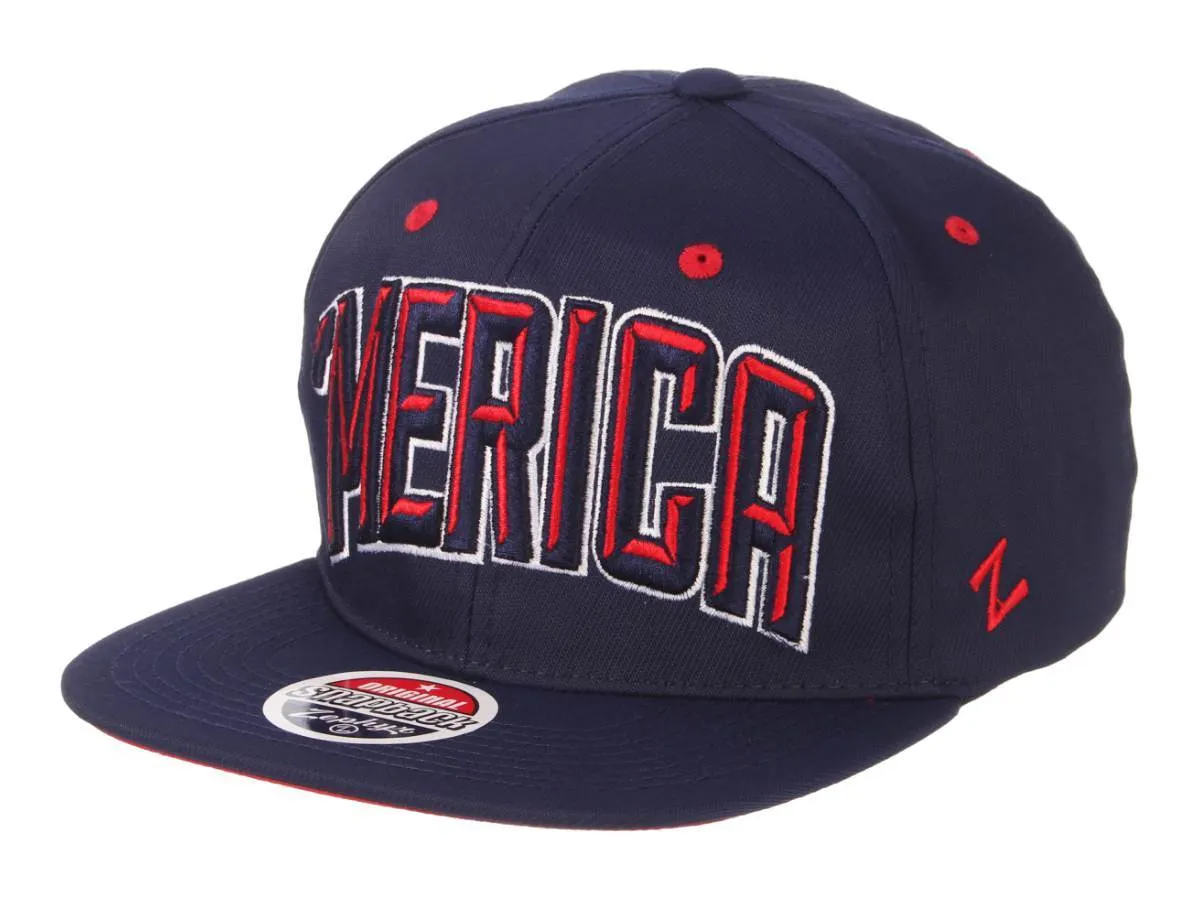 United States USA Flag 'MERICA Fourth of July Zephyr Navy Adj. Flat Bill Hat Cap