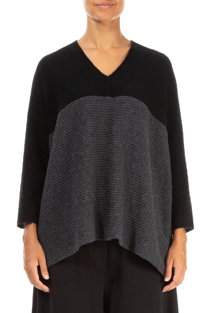 V-Neck Black & Dark Grey Wool Sweater