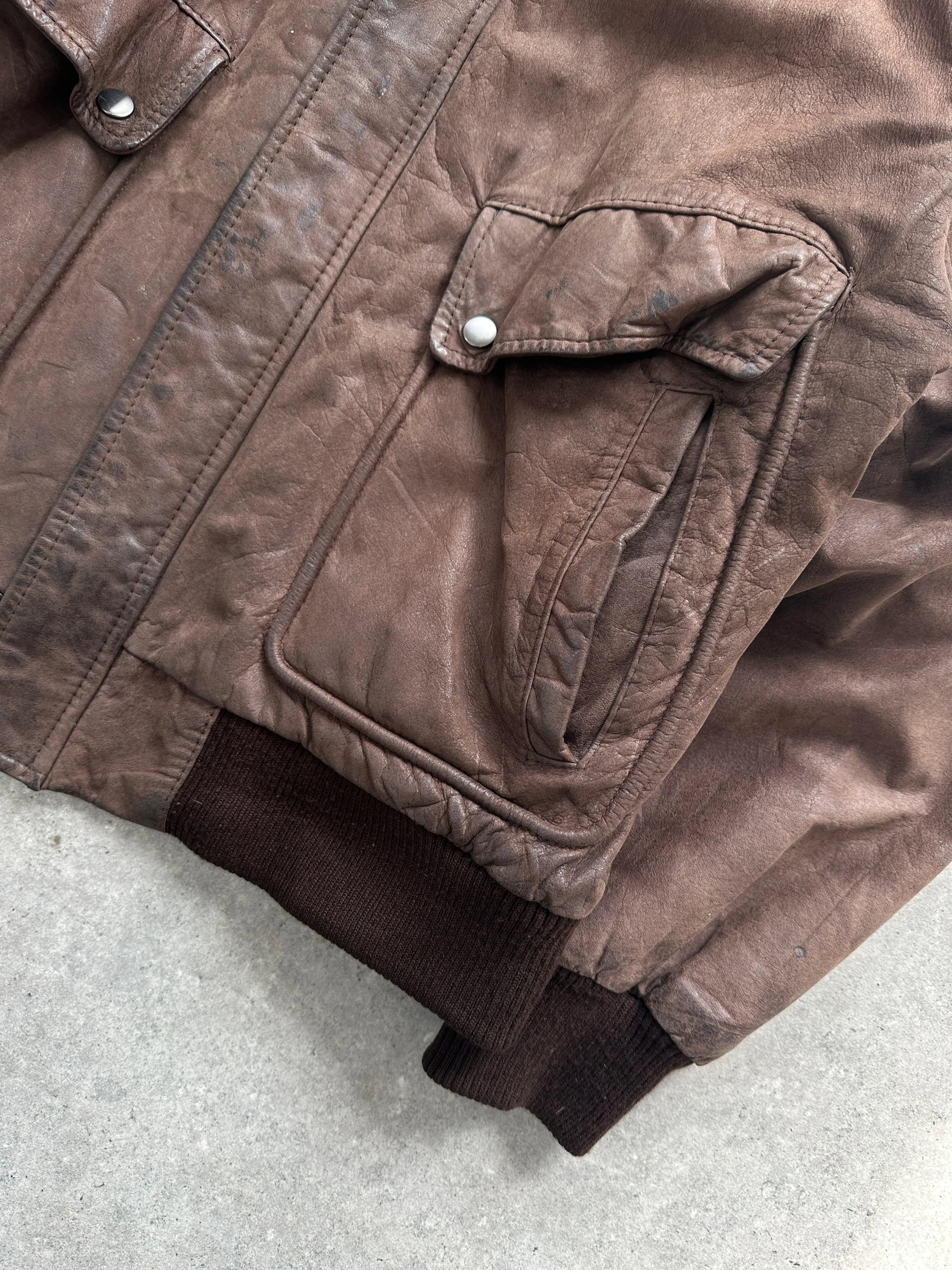 Vintage Distressed Leather Bomber Jacket - L