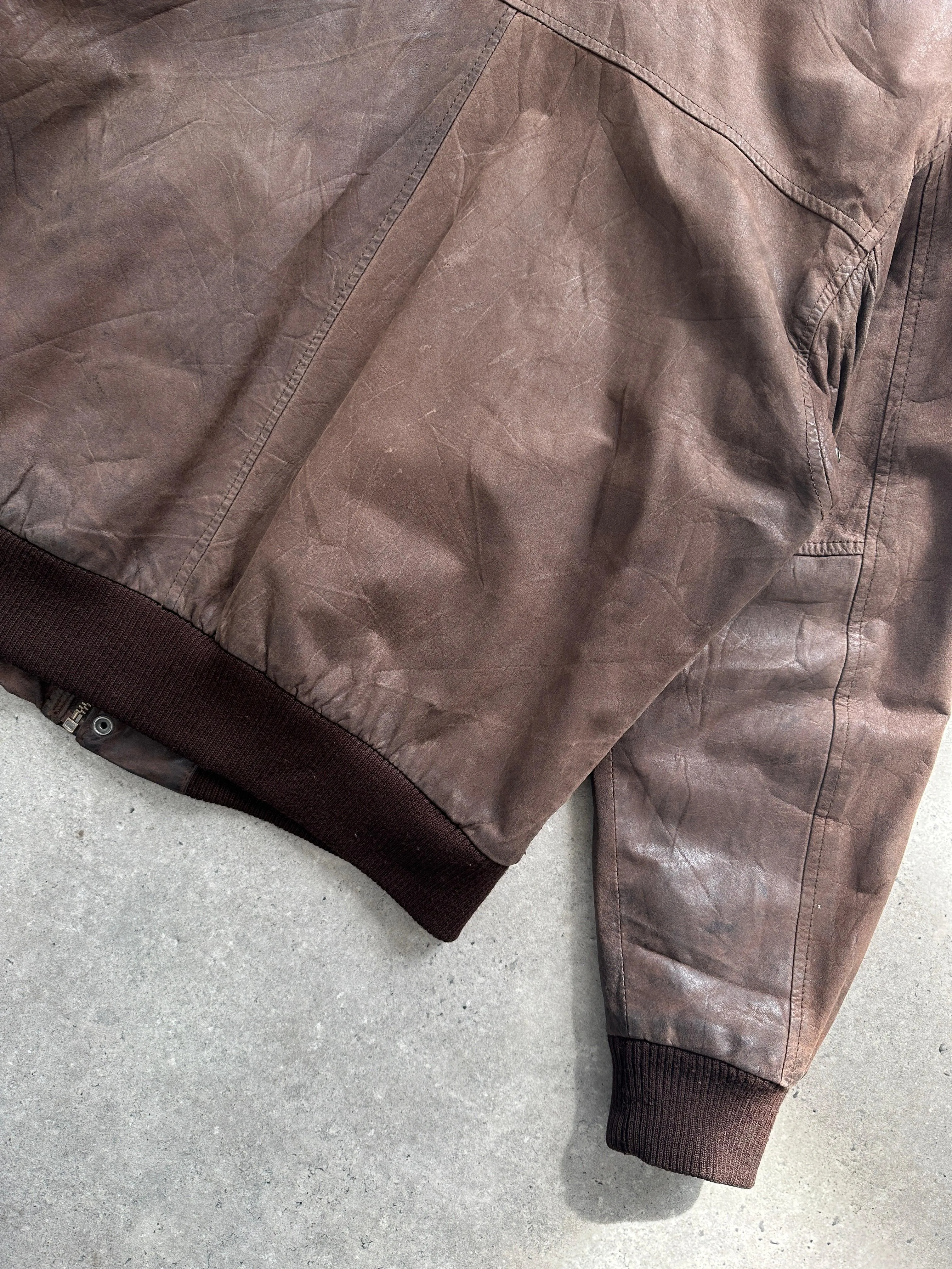 Vintage Distressed Leather Bomber Jacket - L