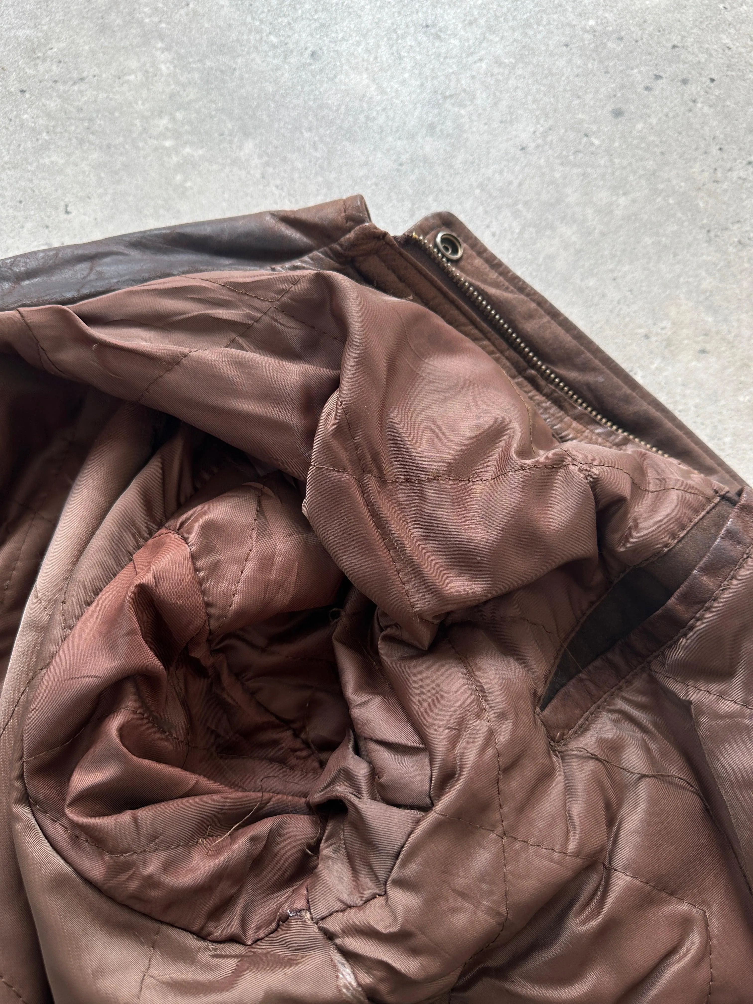 Vintage Distressed Leather Bomber Jacket - L