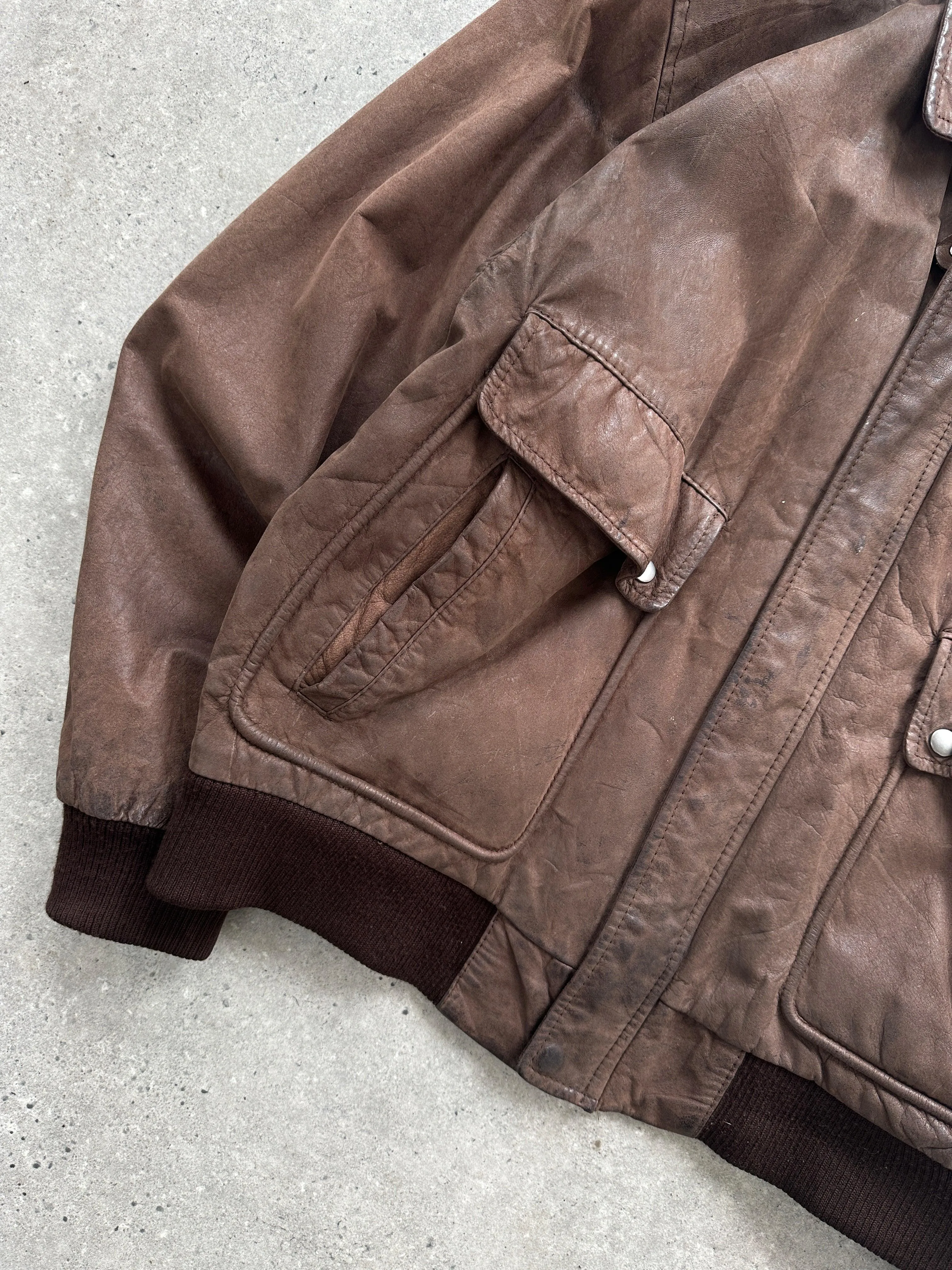 Vintage Distressed Leather Bomber Jacket - L