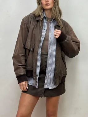 Vintage Distressed Leather Bomber Jacket - L