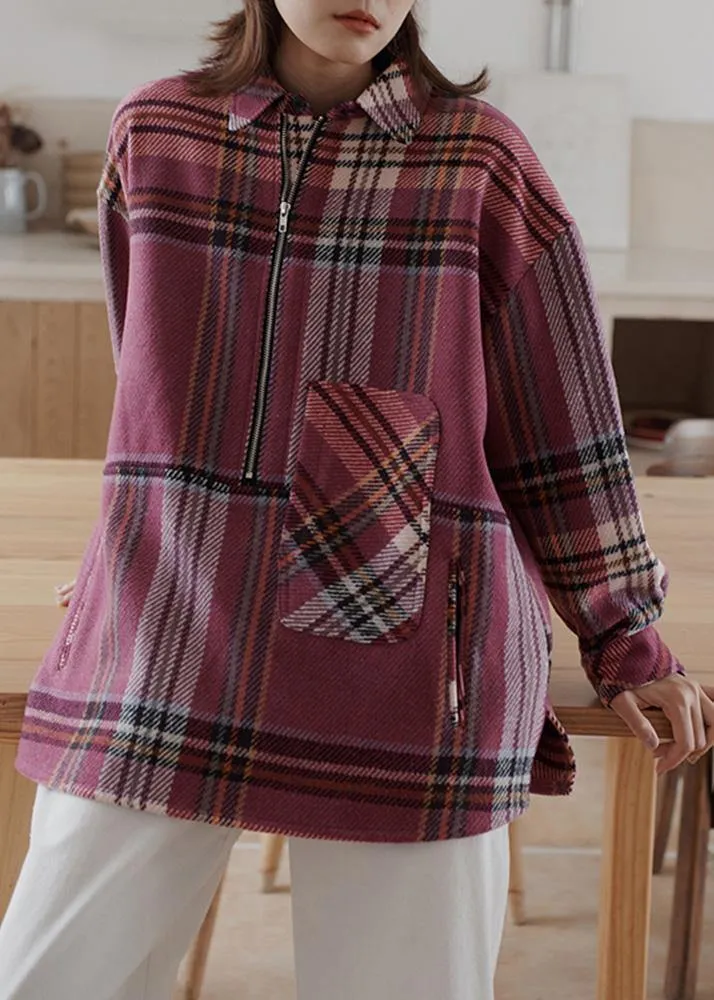 Vintage plaid woolen sweater female winter Korean version of the loose warm top