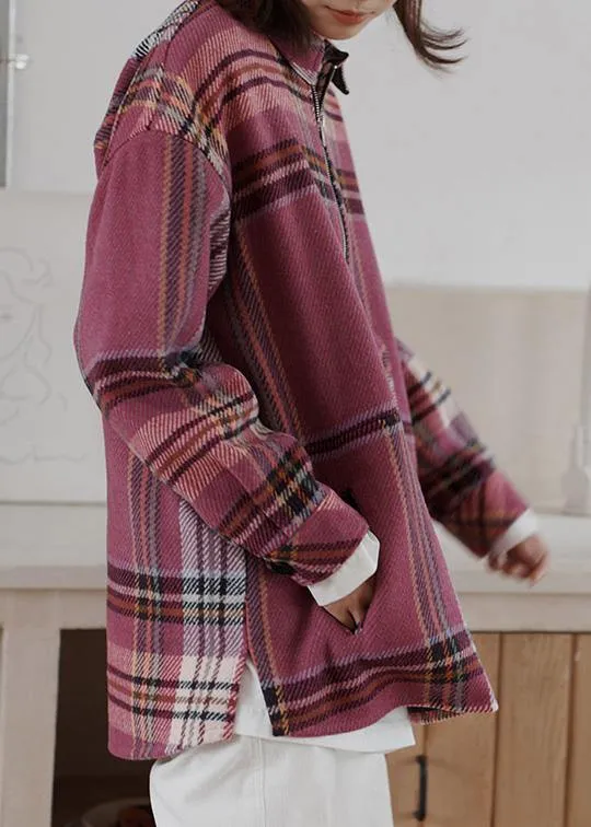 Vintage plaid woolen sweater female winter Korean version of the loose warm top