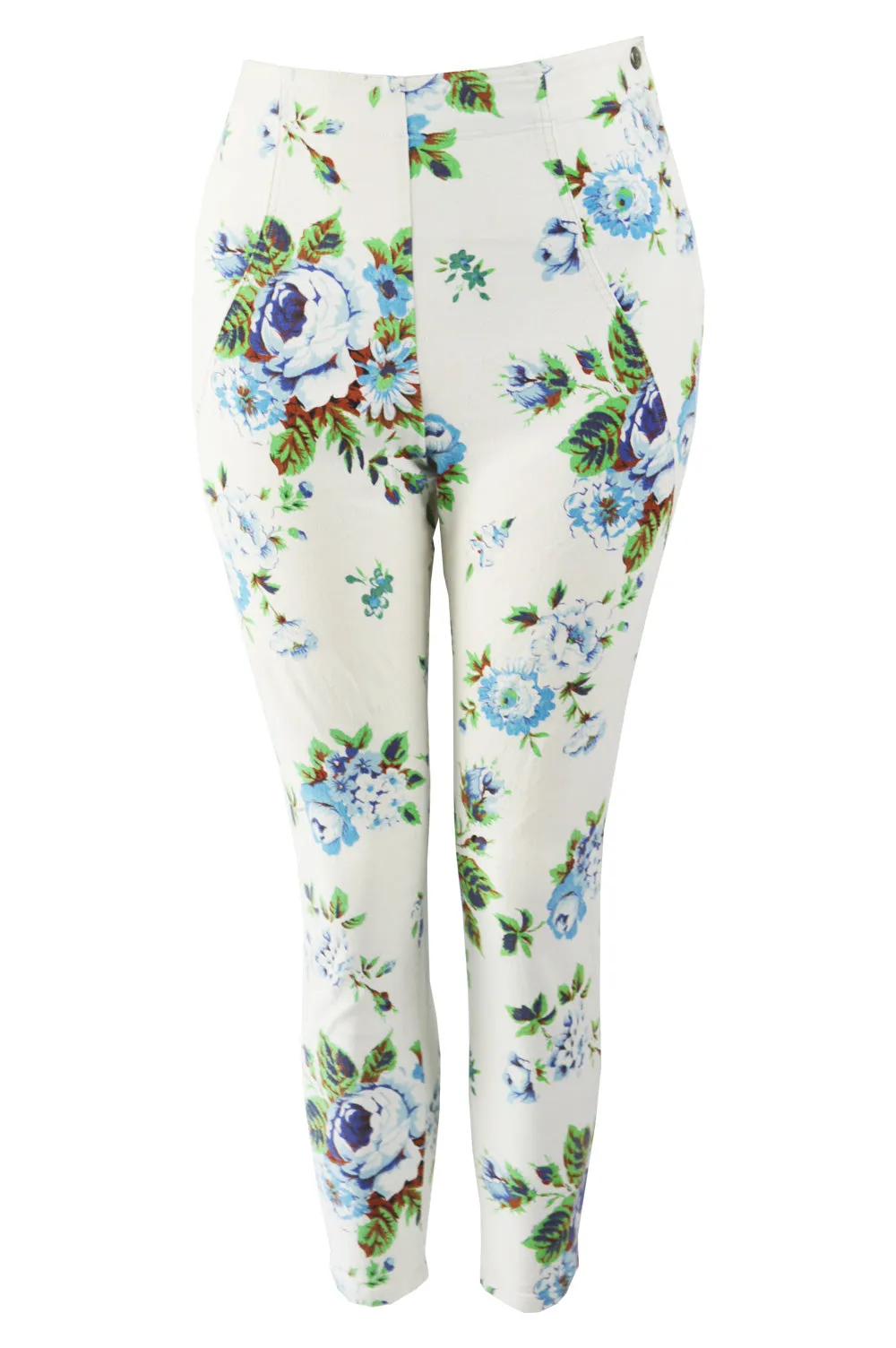 Vintage Womens White Floral Print Crop Skinny Jeans, 1990s