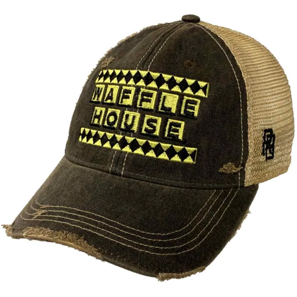 Waffle House Restaurant Retro Brand Mudwashed Distressed Mesh Snapback Hat Cap