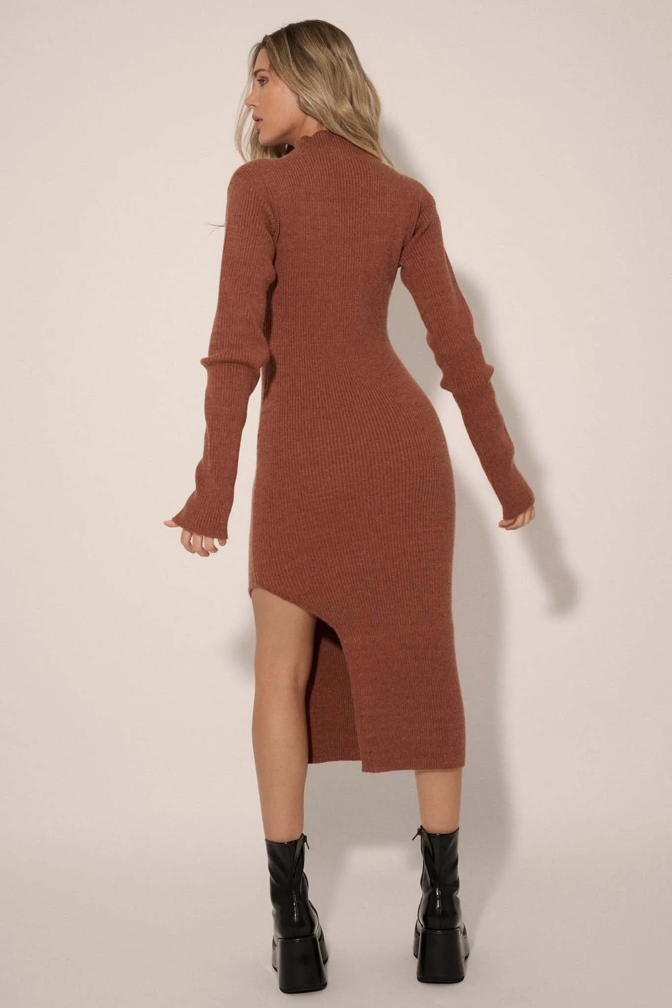 Warm It Up Ribbed-Knit Mock Neck Sweater Dress