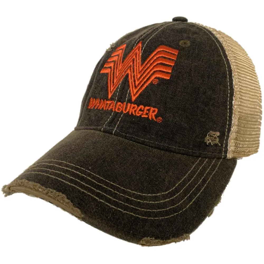 Whataburger Restaurant Retro Brand Black Orange Distressed Mesh Adj. Hat Cap