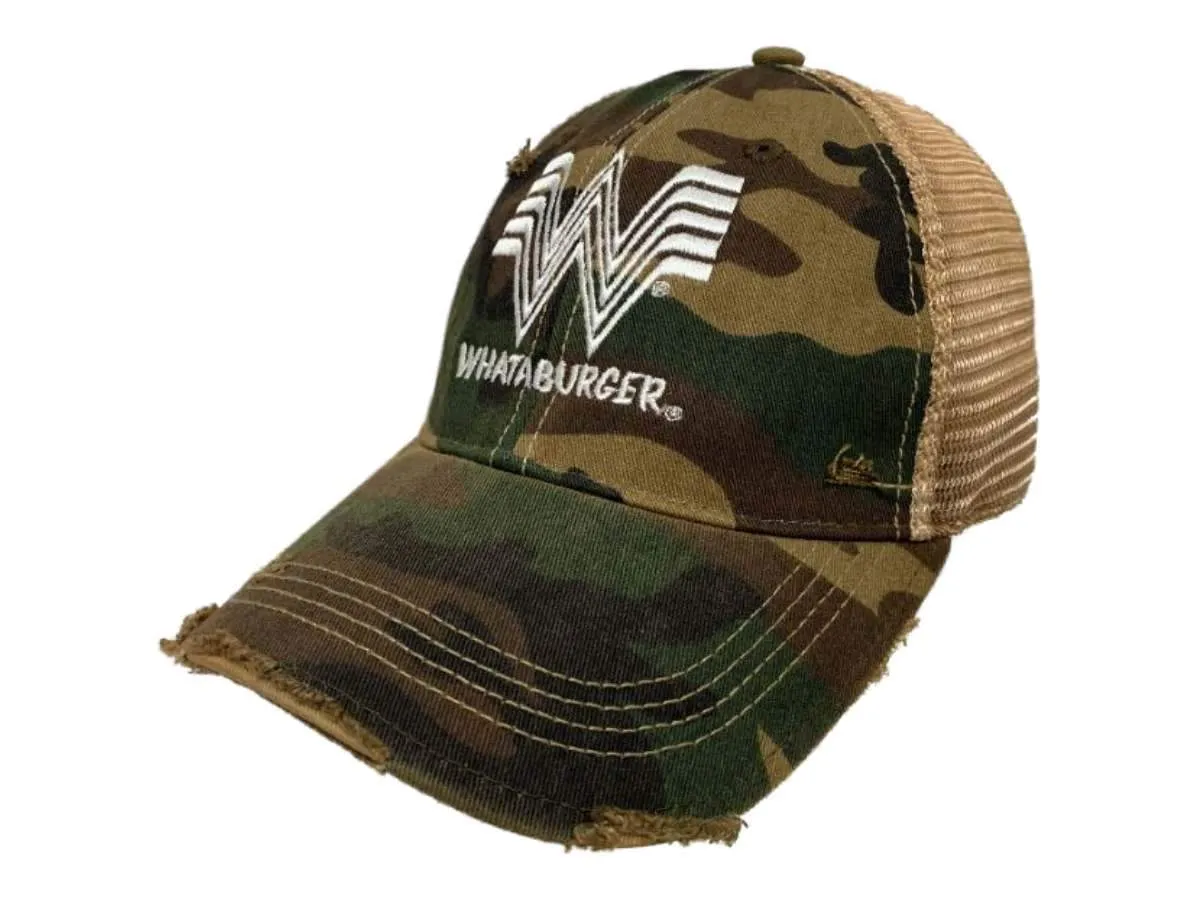 Whataburger Restaurant Retro Brand Camouflage Distressed Mesh Snapback Hat Cap