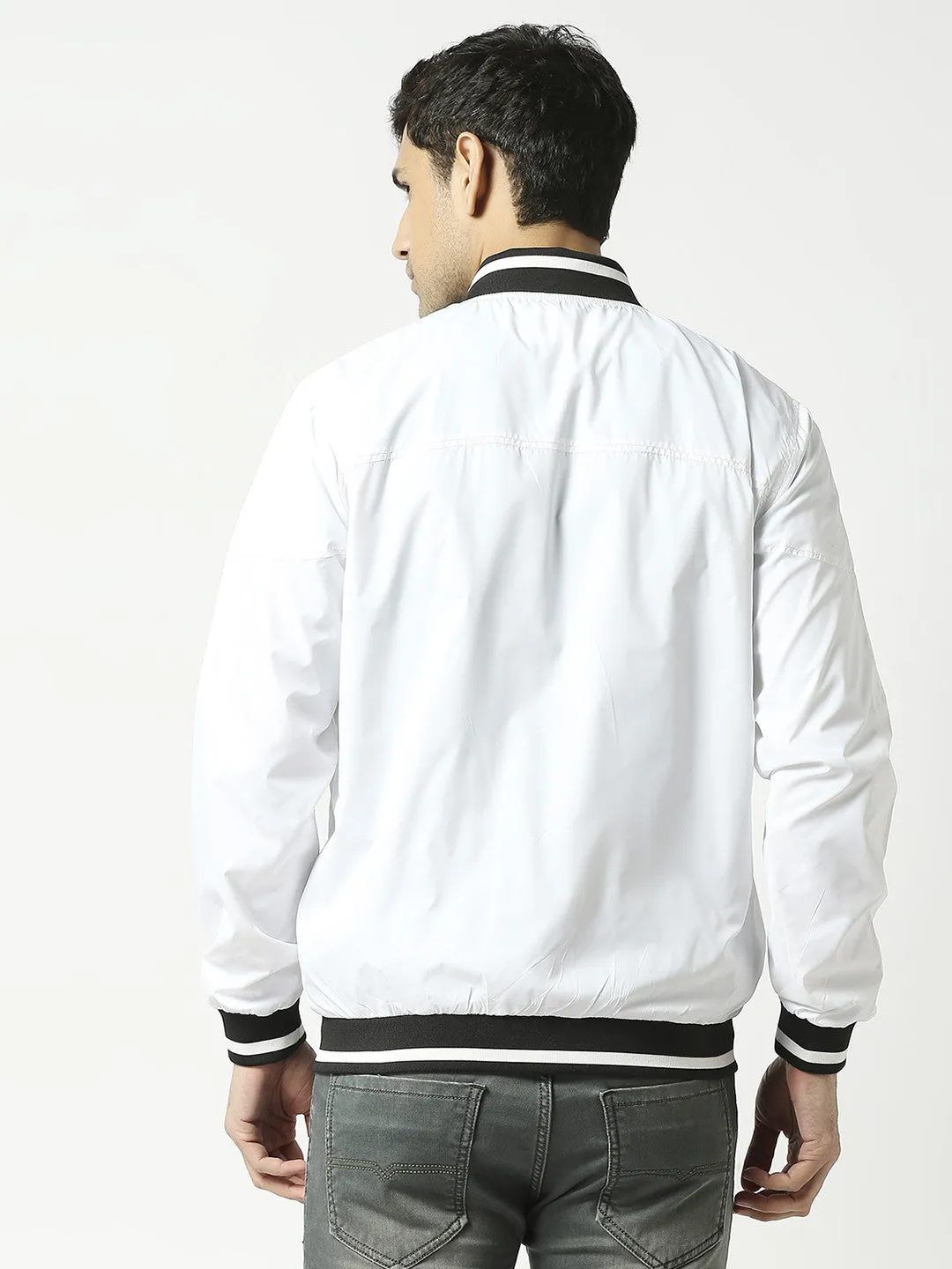 White Bomber Jacket with Thick Black Trim