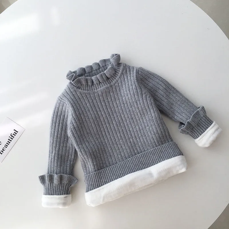 Winter baby plush sweater warm pullover top girls thickened knitted sweater baby bottoming shirt foreign style inside