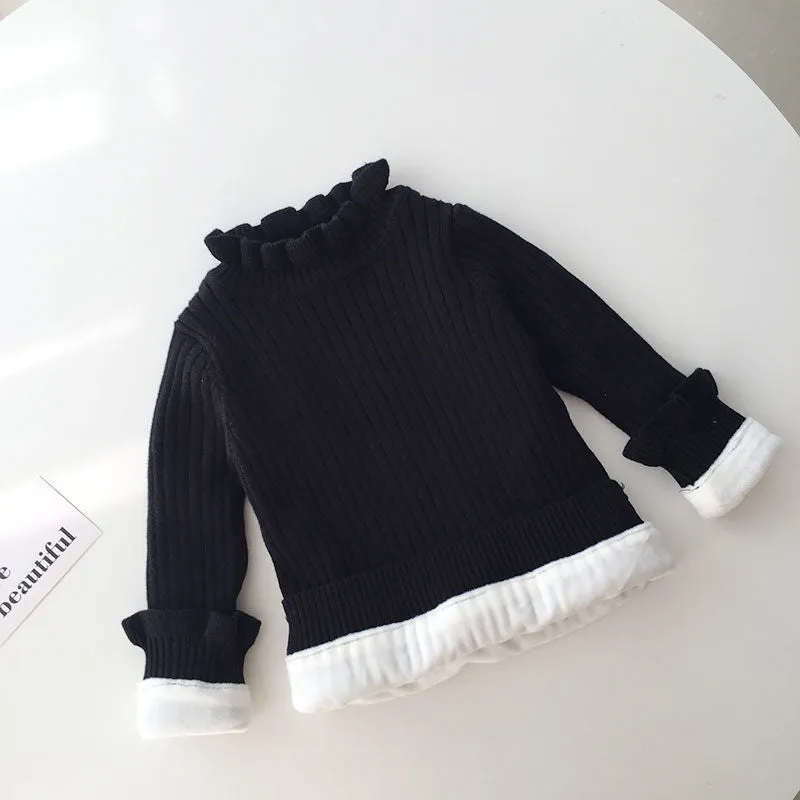 Winter baby plush sweater warm pullover top girls thickened knitted sweater baby bottoming shirt foreign style inside