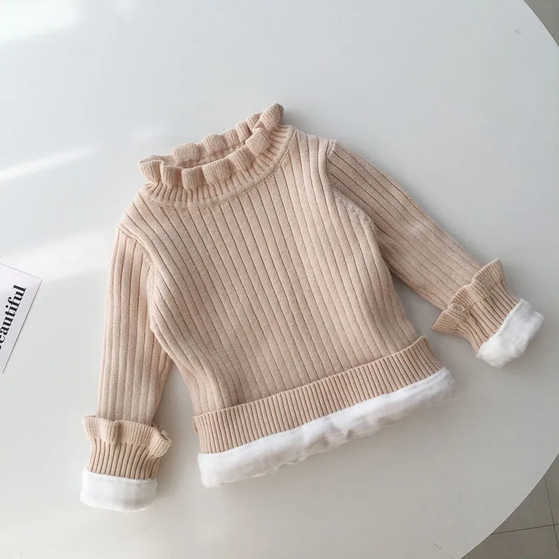 Winter baby plush sweater warm pullover top girls thickened knitted sweater baby bottoming shirt foreign style inside