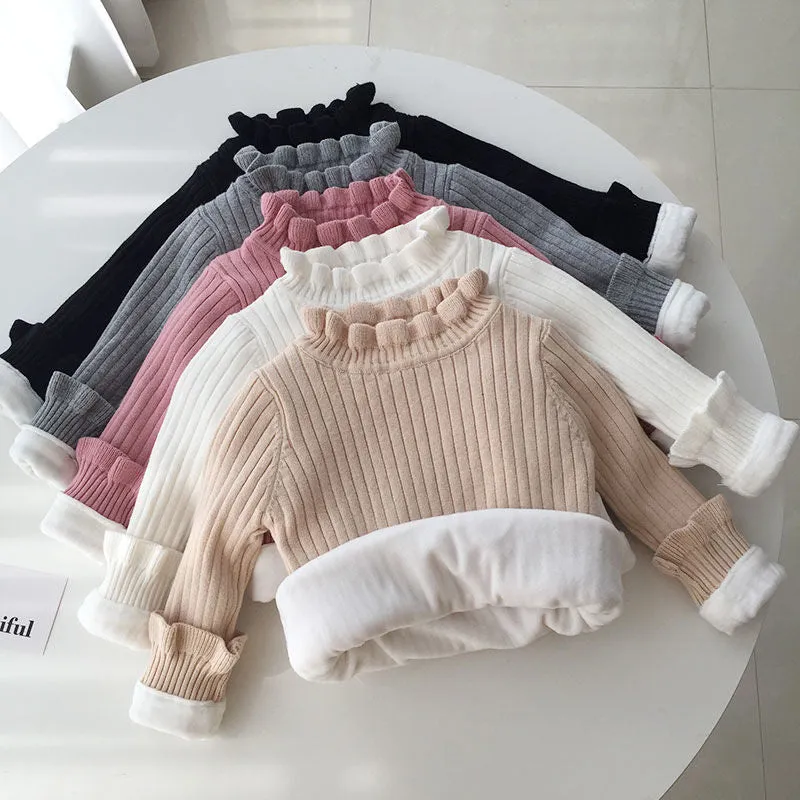 Winter baby plush sweater warm pullover top girls thickened knitted sweater baby bottoming shirt foreign style inside