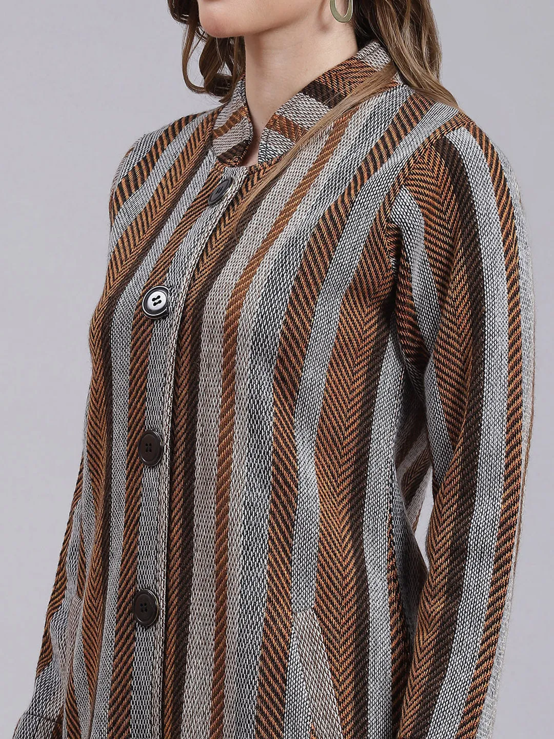 Women Multicolor Self Design Wool blend Knitted Coat