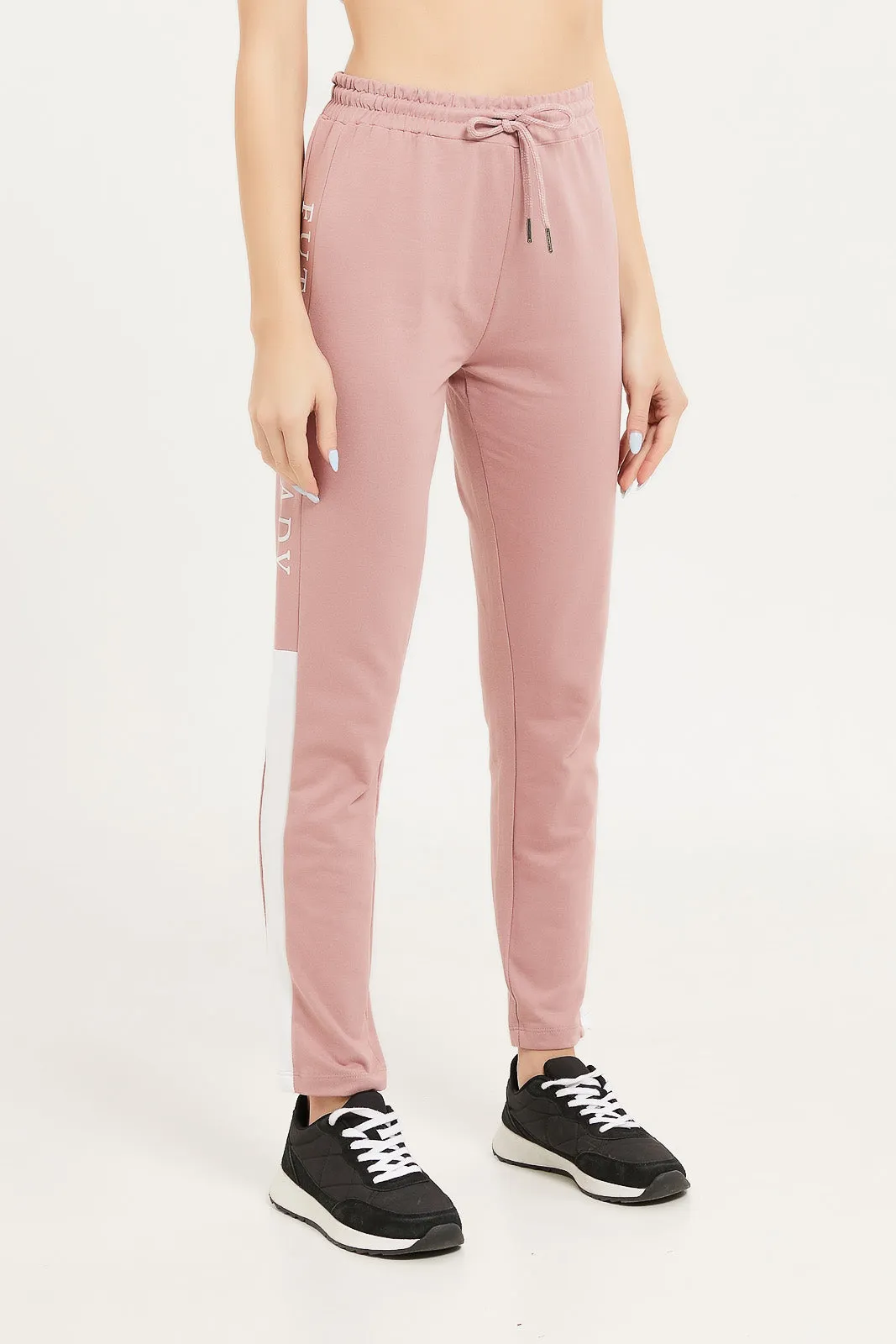 Women Pink Side Print Jogger