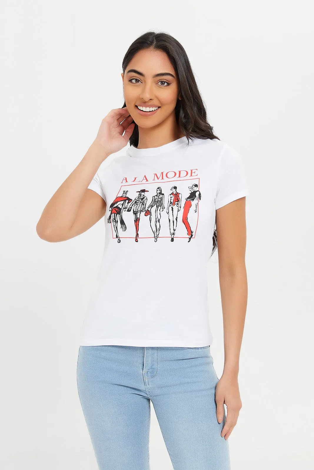 Women White La Mode Printed T-Shirt