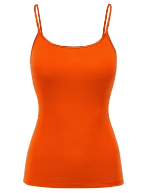 Women's Basic Solid Camisole Adjustable Spaghetti Strap Top (FWT1008)