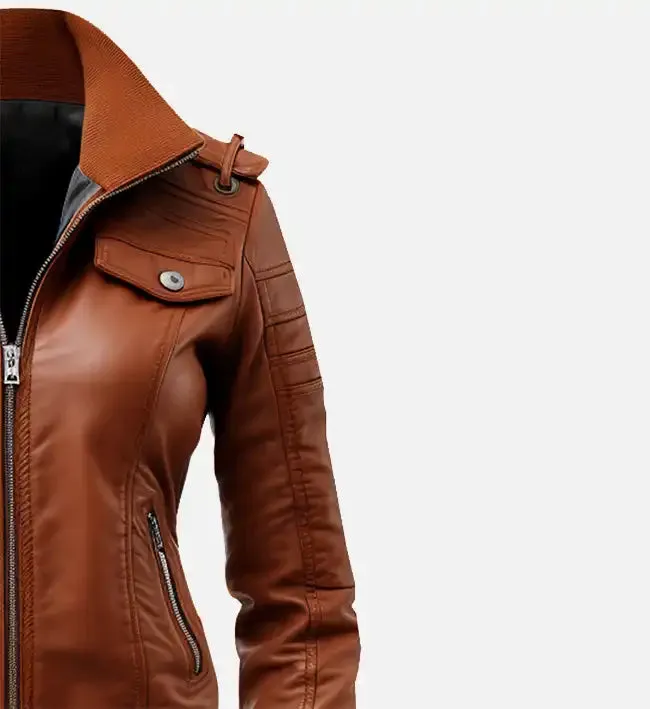 Women's Brown Leather Bomber Jacket