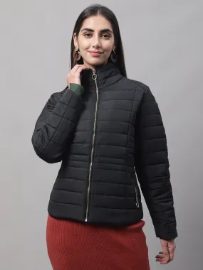 Women's Casual  Black Quilted  Bomber Jacket