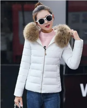 Women's Cotton-padded Coat Plus Size Short Fur Collar Slim Quilted Coat